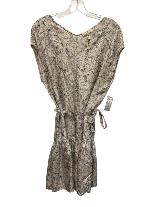 Rag & Bone Size XS Beige & Black Silk Short Sleeve Floral Split Neck Dress Beige & Black / XS
