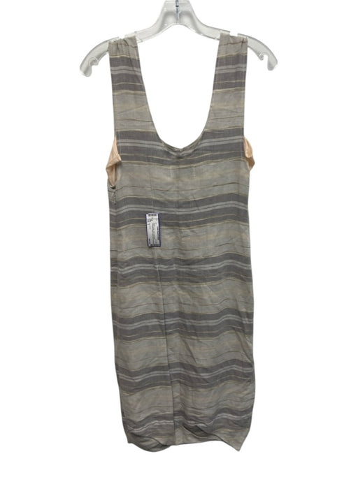 Des Kohan Size 2 Gray & Beige Linen Sleeveless Variegated Stripes Dress Gray & Beige / 2