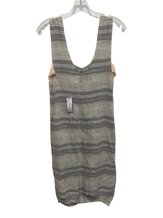 Des Kohan Size 2 Gray & Beige Linen Sleeveless Variegated Stripes Dress Gray & Beige / 2