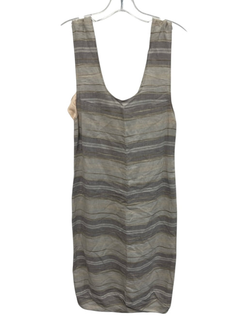 Des Kohan Size 2 Gray & Beige Linen Sleeveless Variegated Stripes Dress Gray & Beige / 2