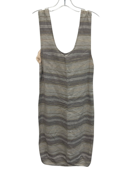 Des Kohan Size 2 Gray & Beige Linen Sleeveless Variegated Stripes Dress Gray & Beige / 2