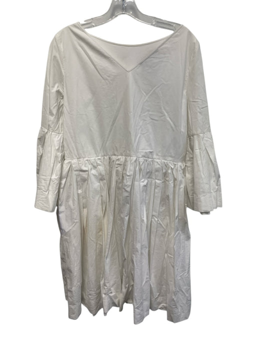 Rochas Size 42 White Cotton Blend Half Flare Sleeve Gathered Boat Neck Dress White / 42