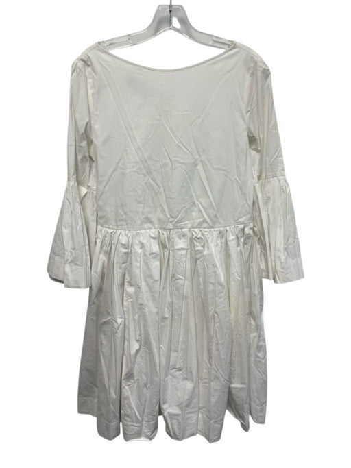 Rochas Size 42 White Cotton Blend Half Flare Sleeve Gathered Boat Neck Dress White / 42
