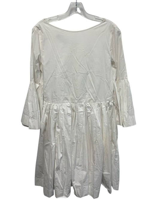Rochas Size 42 White Cotton Blend Half Flare Sleeve Gathered Boat Neck Dress White / 42