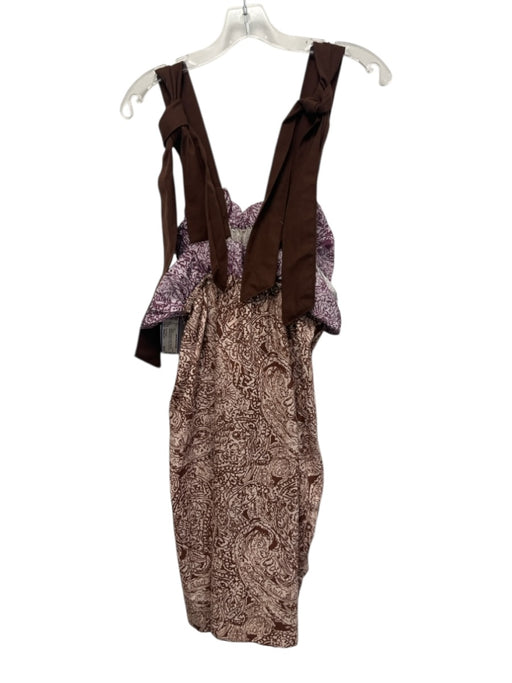Free People Size Medium Brown & Purple Cotton Sleeveless Abstract Floral Dress Brown & Purple / Medium