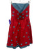 Chocolate USA Size 8 Red & Aqua Linen Blend Strapless Floral Embroidery Dress Red & Aqua / 8