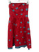 Chocolate USA Size 8 Red & Aqua Linen Blend Strapless Floral Embroidery Dress Red & Aqua / 8