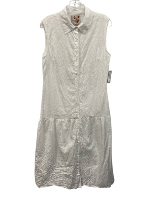 Truly 4 You Size Medium White Cotton Sleeveless Eyelet Button Front Midi Dress White / Medium