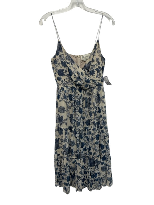 Sachin & Babi Size 4 Blue & Cream Beige Polyester Spaghetti Strap Floral Dress Blue & Cream Beige / 4
