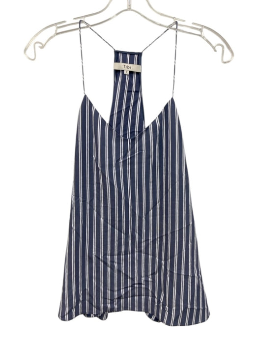 Tibi Size xs/2 Blue & White Viscose Spaghetti Strap Variegated Stripes Short Set Blue & White / xs/2