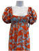 La Ligne Size Large Orange & Blue Cotton Short Puff Sleeve Floral Tiered Dress Orange & Blue / Large