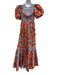 La Ligne Size Large Orange & Blue Cotton Short Puff Sleeve Floral Tiered Dress Orange & Blue / Large