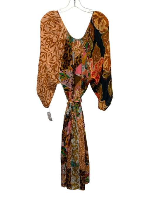 Geisha Design Size 3X Brown & Multi Lyocell blend Long Sleeve Mixed Print Dress Brown & Multi / 3X