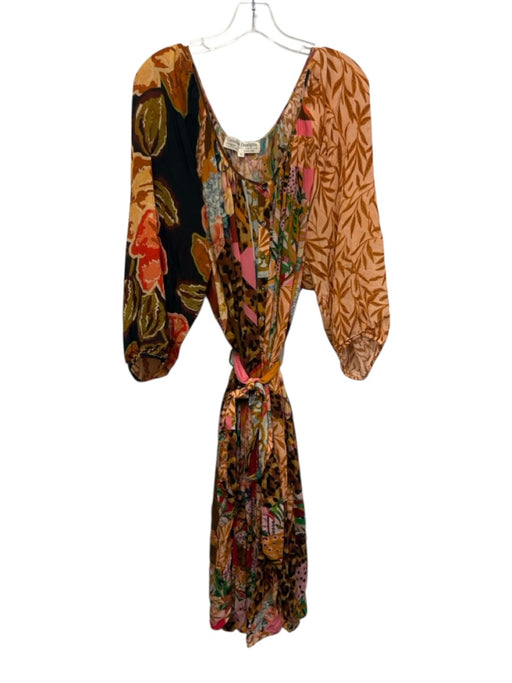Geisha Design Size 3X Brown & Multi Lyocell blend Long Sleeve Mixed Print Dress Brown & Multi / 3X