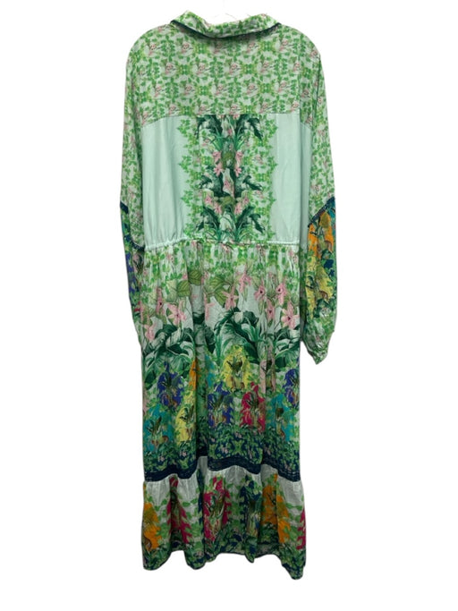 By Anthropologie Size 3X Green & Multi Cotton Blend Long Sleeve Dress Green & Multi / 3X