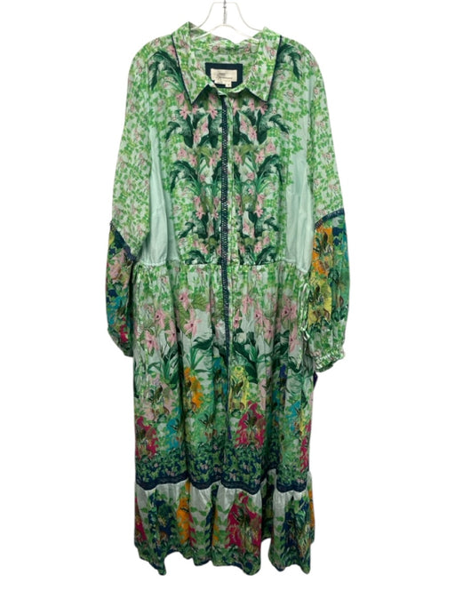 By Anthropologie Size 3X Green & Multi Cotton Blend Long Sleeve Dress Green & Multi / 3X