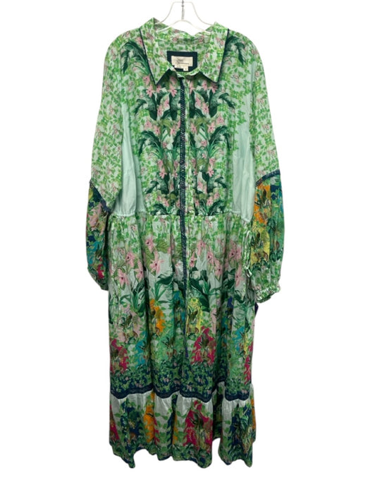 By Anthropologie Size 3X Green & Multi Cotton Blend Long Sleeve Dress Green & Multi / 3X
