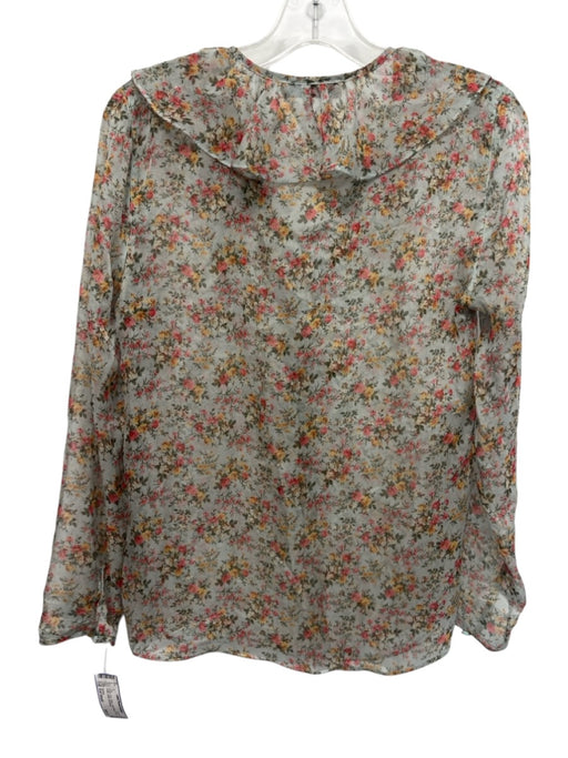 Twinset Size Est Small Green, Pink, Yellow Long Sleeve Floral Ruffle Sheer Top Green, Pink, Yellow / Est Small