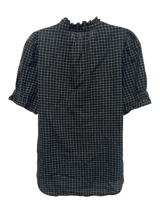 A Piece Apart Size XS Black & White Cotton Half Sleeve Windowpane Ruffle Top Black & White / XS