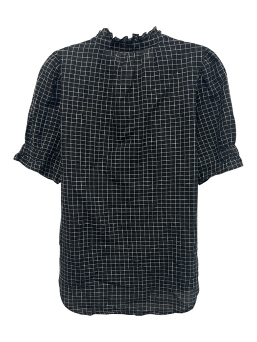 A Piece Apart Size XS Black & White Cotton Half Sleeve Windowpane Ruffle Top Black & White / XS