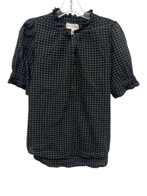 A Piece Apart Size XS Black & White Cotton Half Sleeve Windowpane Ruffle Top Black & White / XS