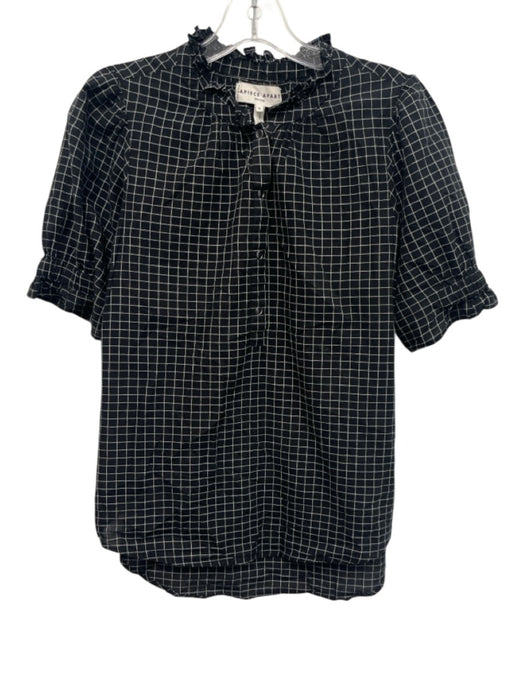 A Piece Apart Size XS Black & White Cotton Half Sleeve Windowpane Ruffle Top Black & White / XS