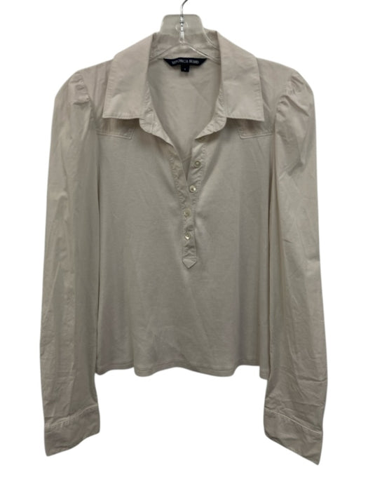 Veronica Beard Size Medium White Cotton Blend Long Sleeve Ribbed Half Button Top White / Medium