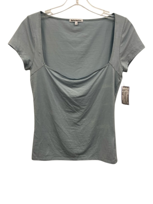 Reformation Size Small Light Blue Tencel Blend Short Sleeve Square Neck Top Light Blue / Small