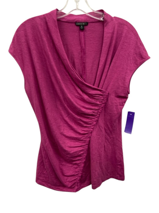 Lafayette 148 Size Medium Magenta Pink Linen Blend Cap Sleeve Ruched Top Magenta Pink / Medium