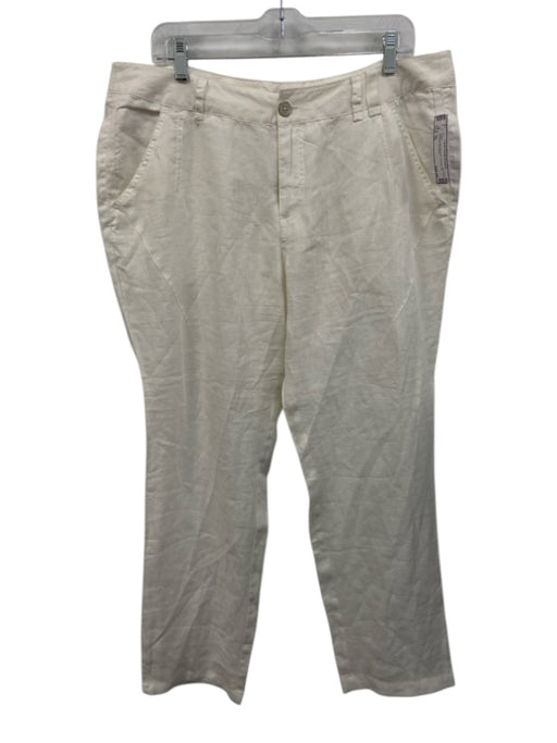 DIDI Size 44 White Linen Mid Rise Straight Leg Pockets Pants White / 44