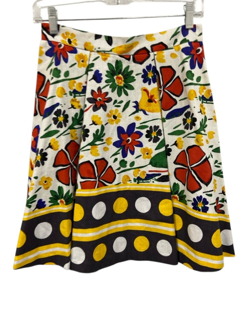 Suno Size 6 Red, Yellow, Green Cotton Pleated Floral Side Zip Polka Dot Skirt Red, Yellow, Green / 6
