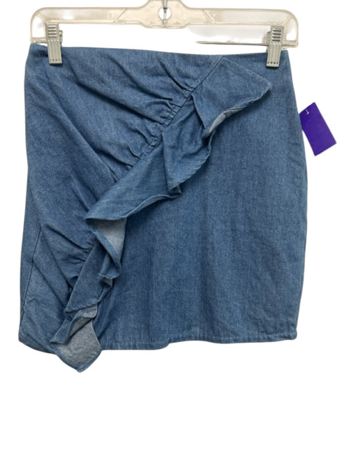 Karina Grimaldi Size XS Medium Wash Cotton Denim High Rise Ruffles Skirt Medium Wash / XS