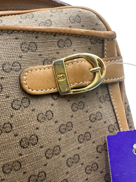 Gucci Beige Brown Coated Canvas Leather trim Monogram Buckle Detail Bag Beige Brown