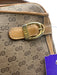 Gucci Beige Brown Coated Canvas Leather trim Monogram Buckle Detail Bag Beige Brown