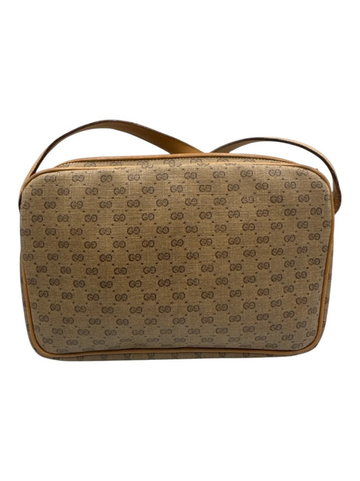 Gucci Beige Brown Coated Canvas Leather trim Monogram Buckle Detail Bag Beige Brown