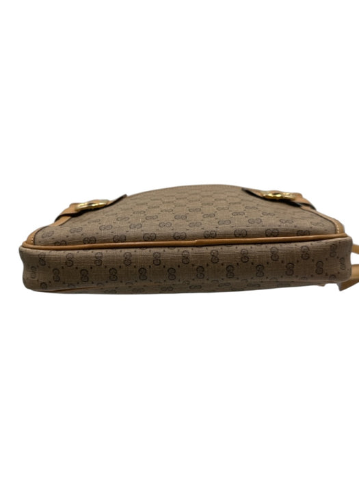 Gucci Beige Brown Coated Canvas Leather trim Monogram Buckle Detail Bag Beige Brown