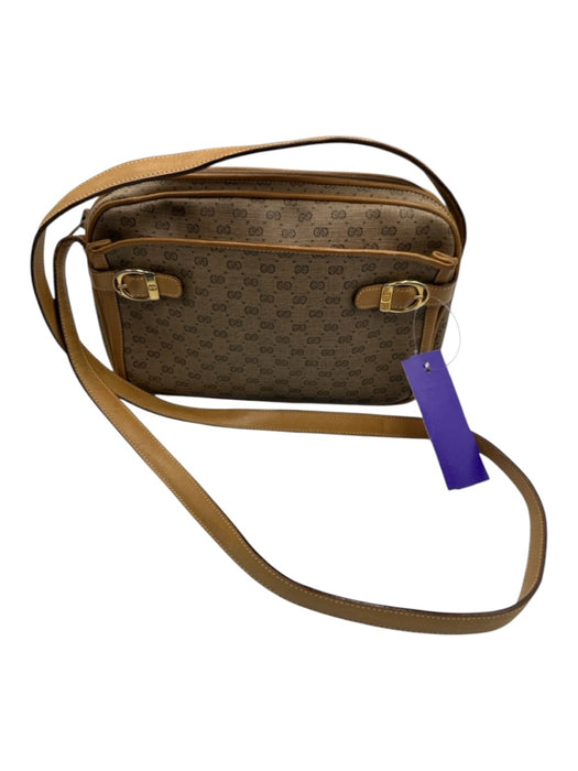 Gucci Beige Brown Coated Canvas Leather trim Monogram Buckle Detail Bag Beige Brown