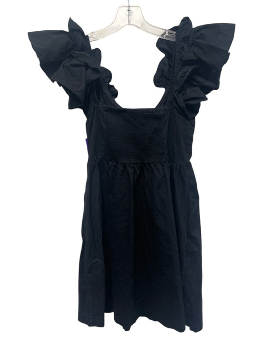 Hill House Size S Black Cotton Blend Ruffle Sleeveless Shirred Back Dress Black / S