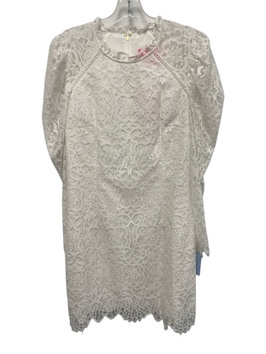 Lilly Pulitzer Size 8 White Nylon Blend Floral Lace Overlay Long Sleeve Dress White / 8