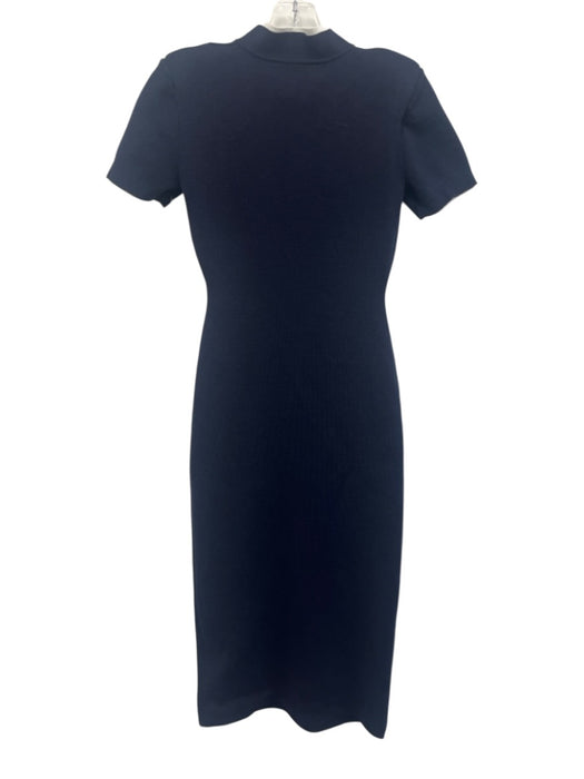 Self-Portrait Size 6 Navy Blue & White Viscose Blend Knit Short Sleeve Dress Navy Blue & White / 6