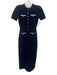 Self-Portrait Size 6 Navy Blue & White Viscose Blend Knit Short Sleeve Dress Navy Blue & White / 6