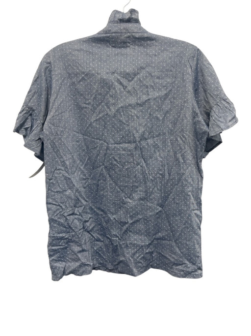 Mille Resort & Travel Size XS Blue & White Cotton Chambray Polka Dot Ruffle Top Blue & White / XS