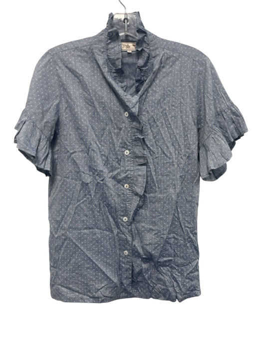 Mille Resort & Travel Size XS Blue & White Cotton Chambray Polka Dot Ruffle Top Blue & White / XS