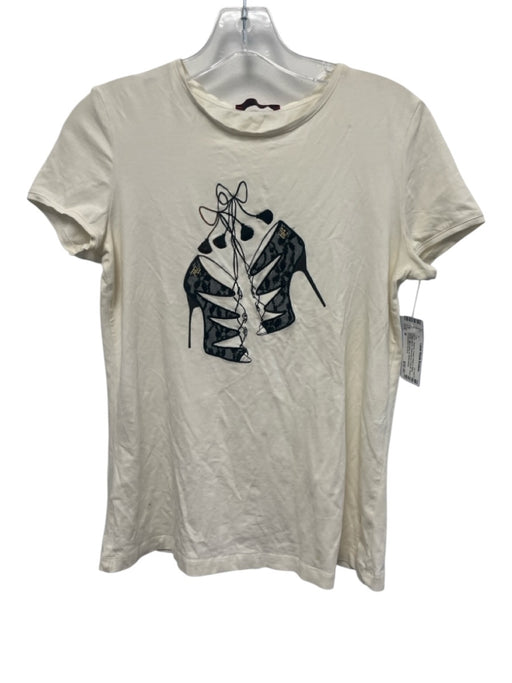 CH Carolina Herrera Size M Cream White & Black Cotton Blend Short Sleeve Top Cream White & Black / M