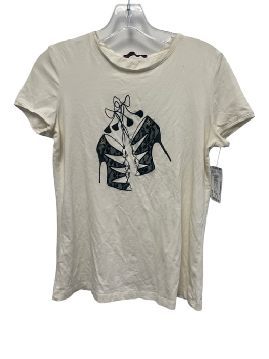 CH Carolina Herrera Size M Cream White & Black Cotton Blend Short Sleeve Top Cream White & Black / M