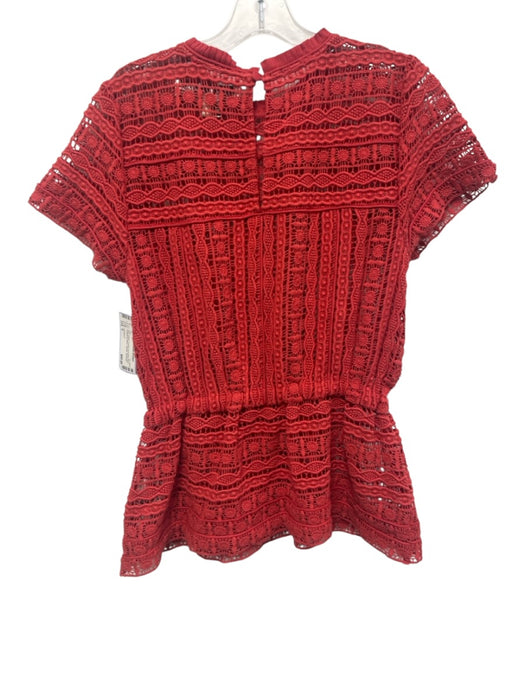 Carolina K Size S Red Cotton Crochet Accordion Pleat Drawstring Waist Peplum Top Red / S