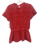 Carolina K Size S Red Cotton Crochet Accordion Pleat Drawstring Waist Peplum Top Red / S