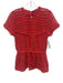 Carolina K Size S Red Cotton Crochet Accordion Pleat Drawstring Waist Peplum Top Red / S