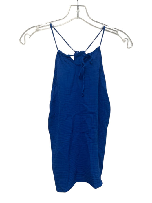 S'edge Size L Blue Cotton Gauze Tie Back Sleeveless High Neck Top Blue / L