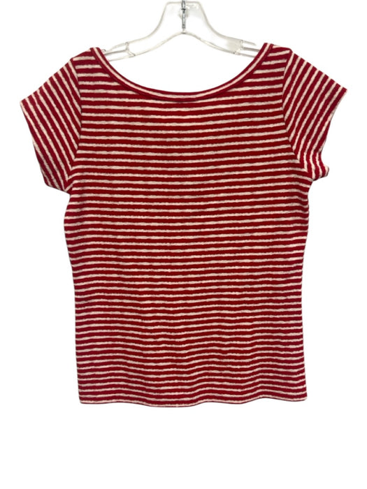 Aspesi Size M Red & White Cotton Terry Cloth Striped Cap Sleeve Wide Neck Top Red & White / M